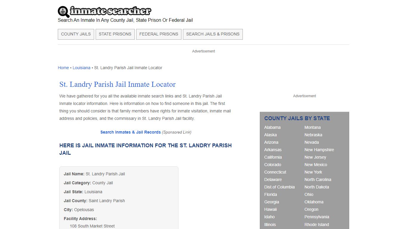 St. Landry Parish Jail Inmate Locator - Inmate Searcher